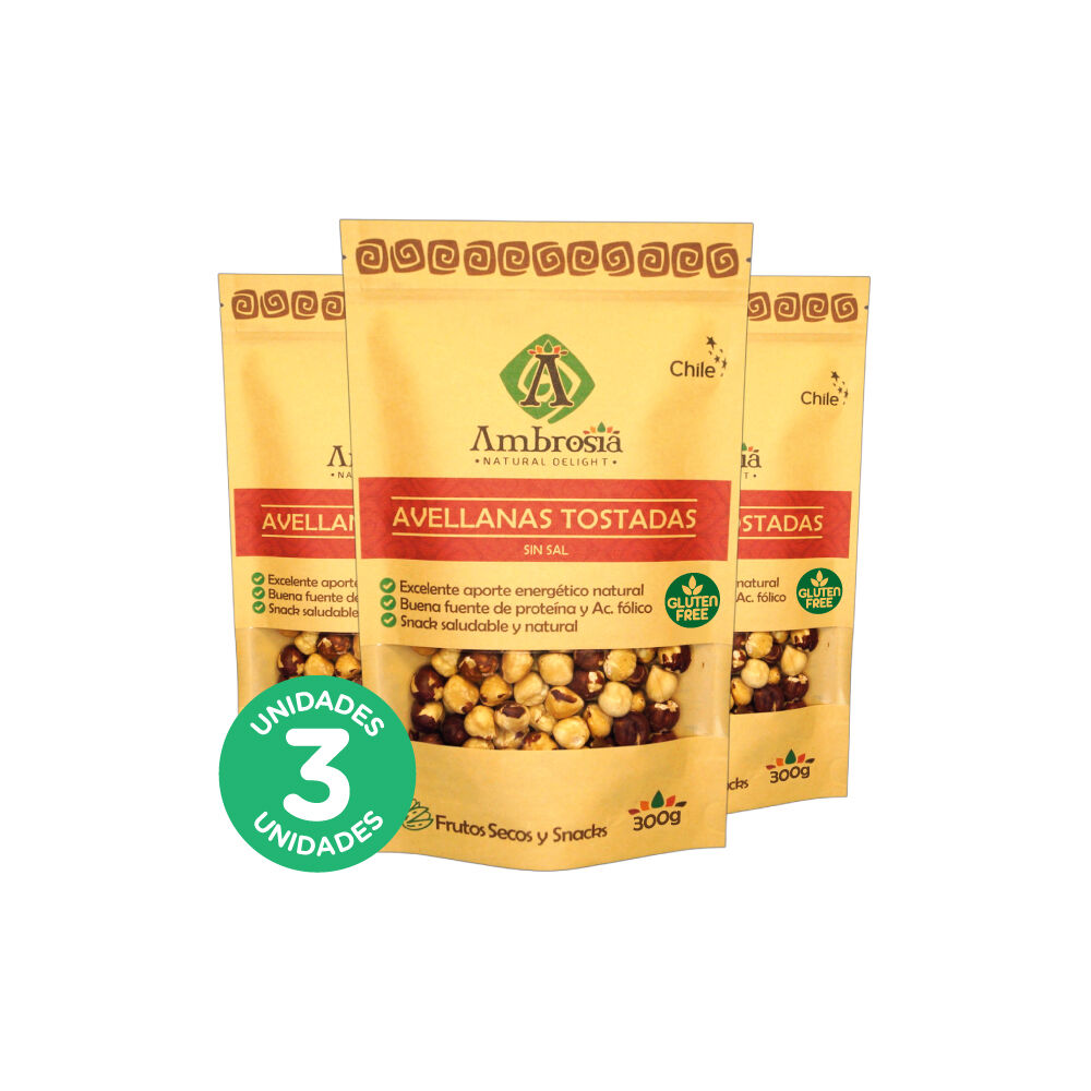 Pack 3, Snack Vegano Avellanas Tostadas Sin Sal 300gr. image number 0.0