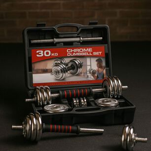 Set De Mancuernas 30 Kg Acero Cromadas Barra Y Malet&iacute;n