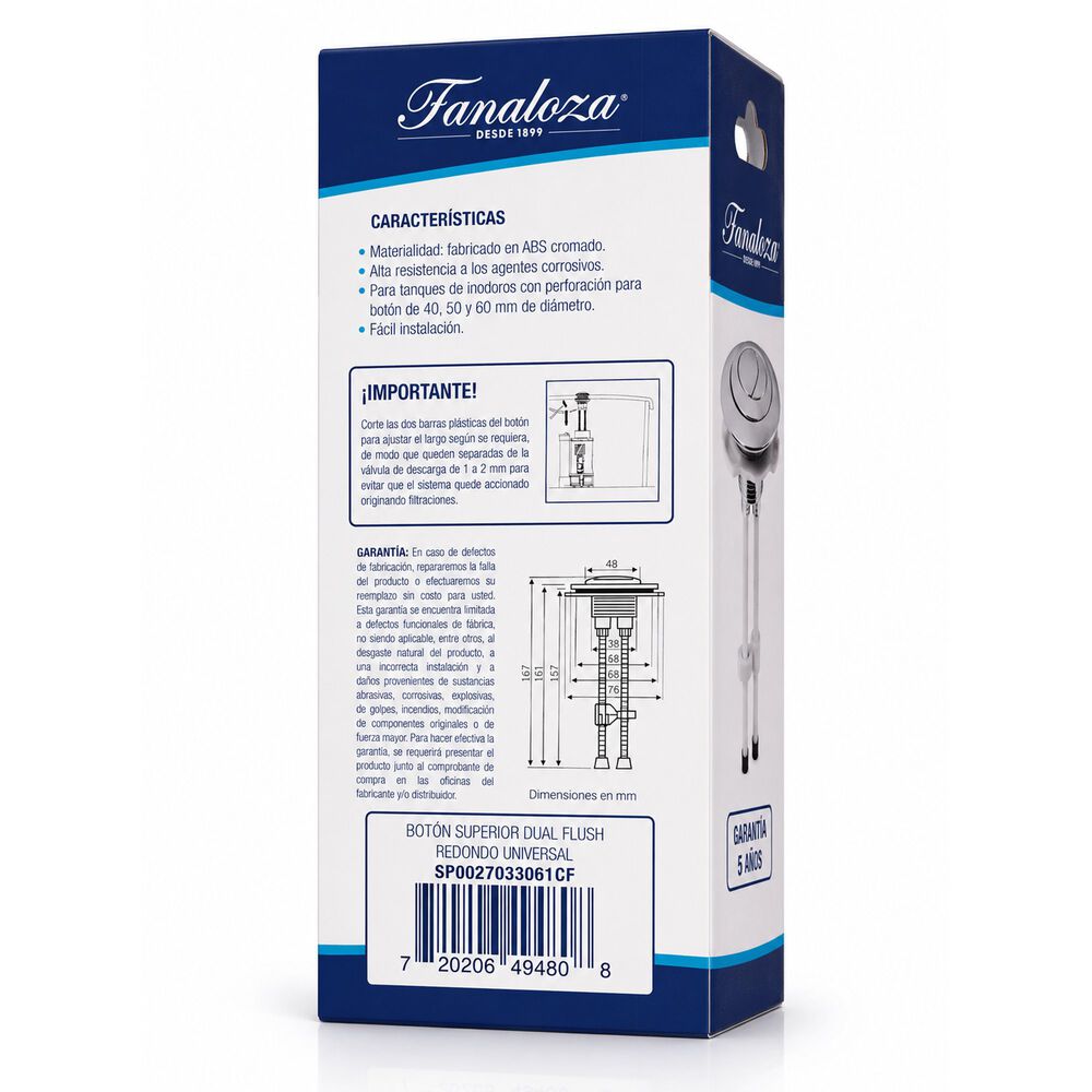 Boton Superior De Estanque Wc Redondo Universal Fanaloza image number 5.0