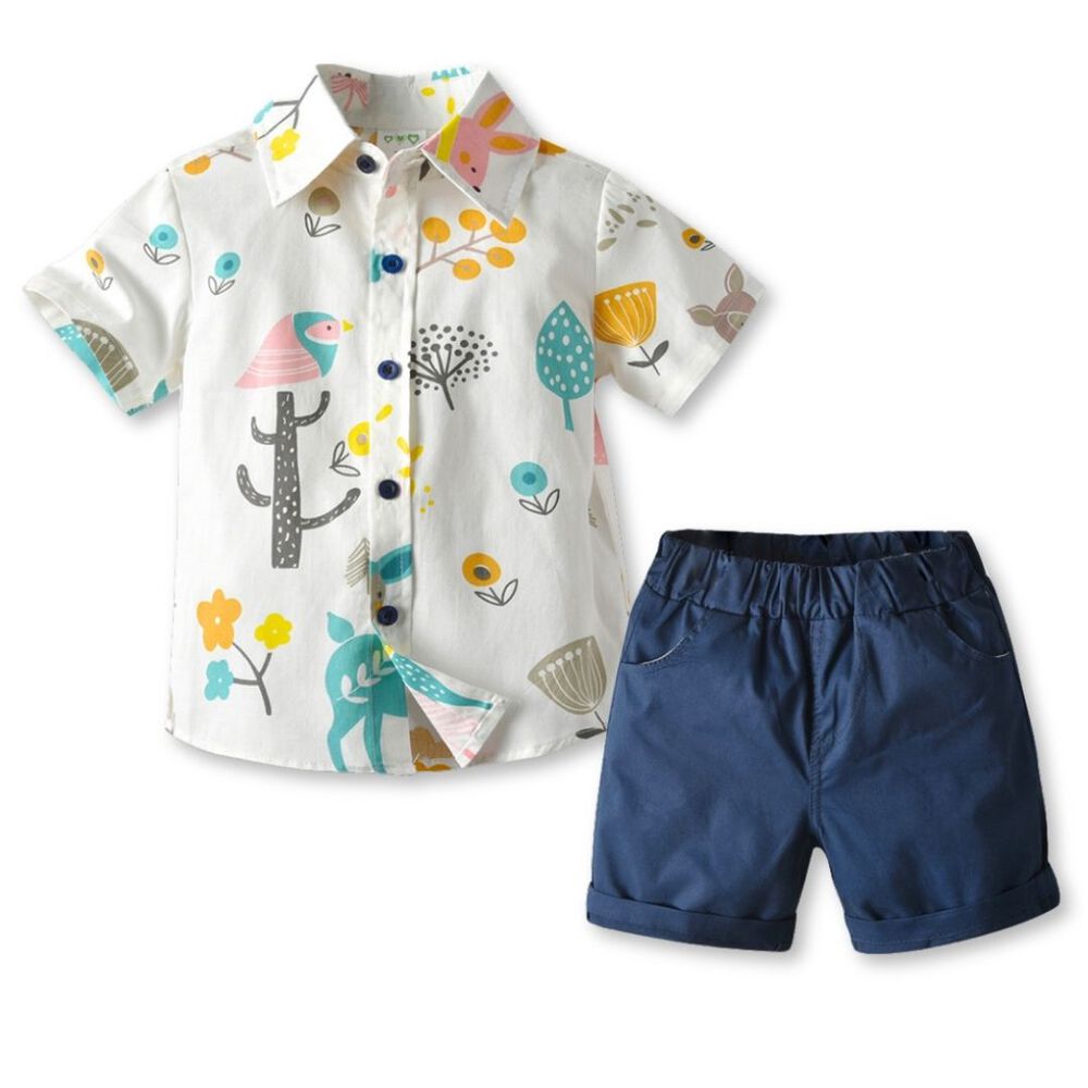 Conjunto De Vestir Ni&ntilde;o Camisa Con Estampado Y Pantal&oacute;n Corto 9 Meses A 4 A&ntilde;os Animal Cartoon image number 0.0