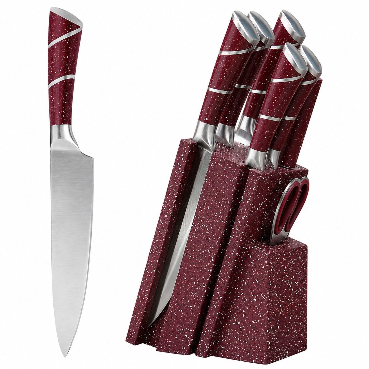 Set Cuchillos De Cocina 8 Piezas Con Base Marble De Lux Color Burdeo image number 1.0