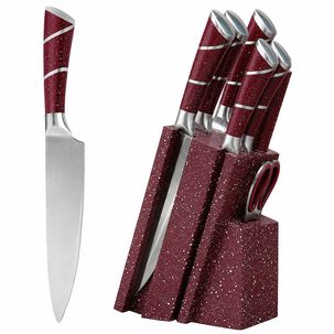 Set Cuchillos De Cocina 8 Piezas Con Base Marble De Lux Color Burdeo