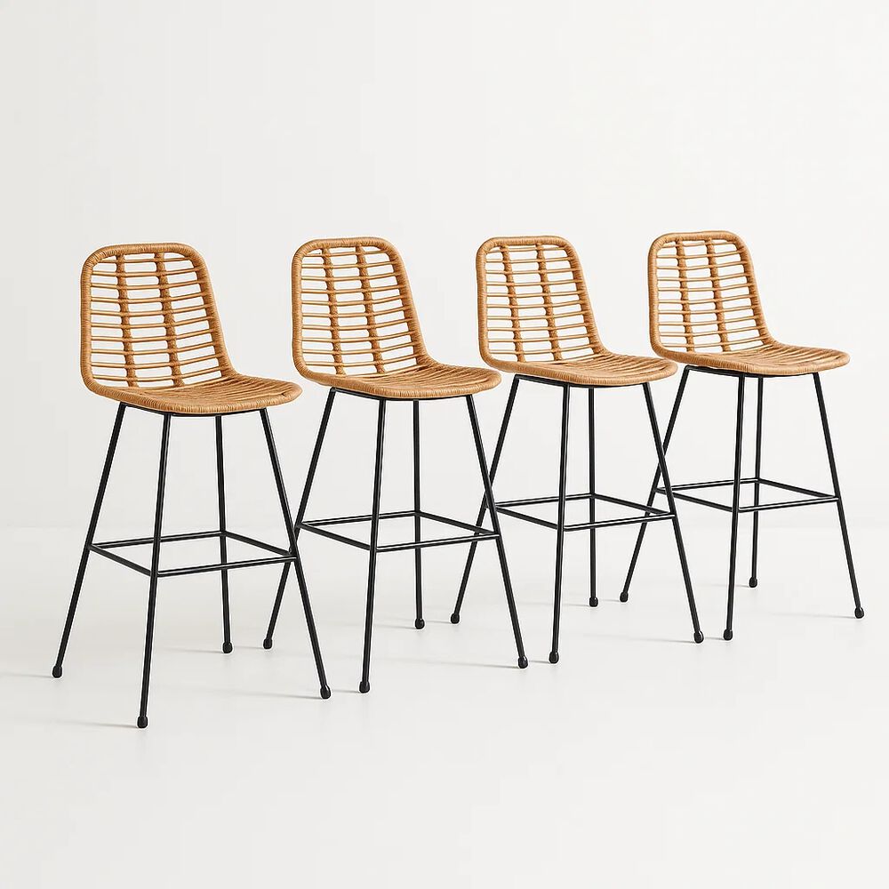 Pack De 4 Taburetes Alto De Terraza Rattan Grecia Color Madera image number 0.0