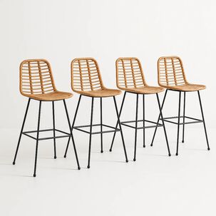Pack De 4 Taburetes Alto De Terraza Rattan Grecia Color Madera