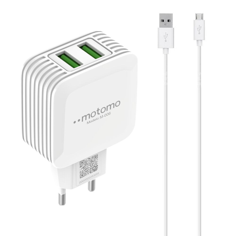 Cargador Motomo Dual Usb 12w Con Cable Micro Usb De 1m Sec image number 4.0