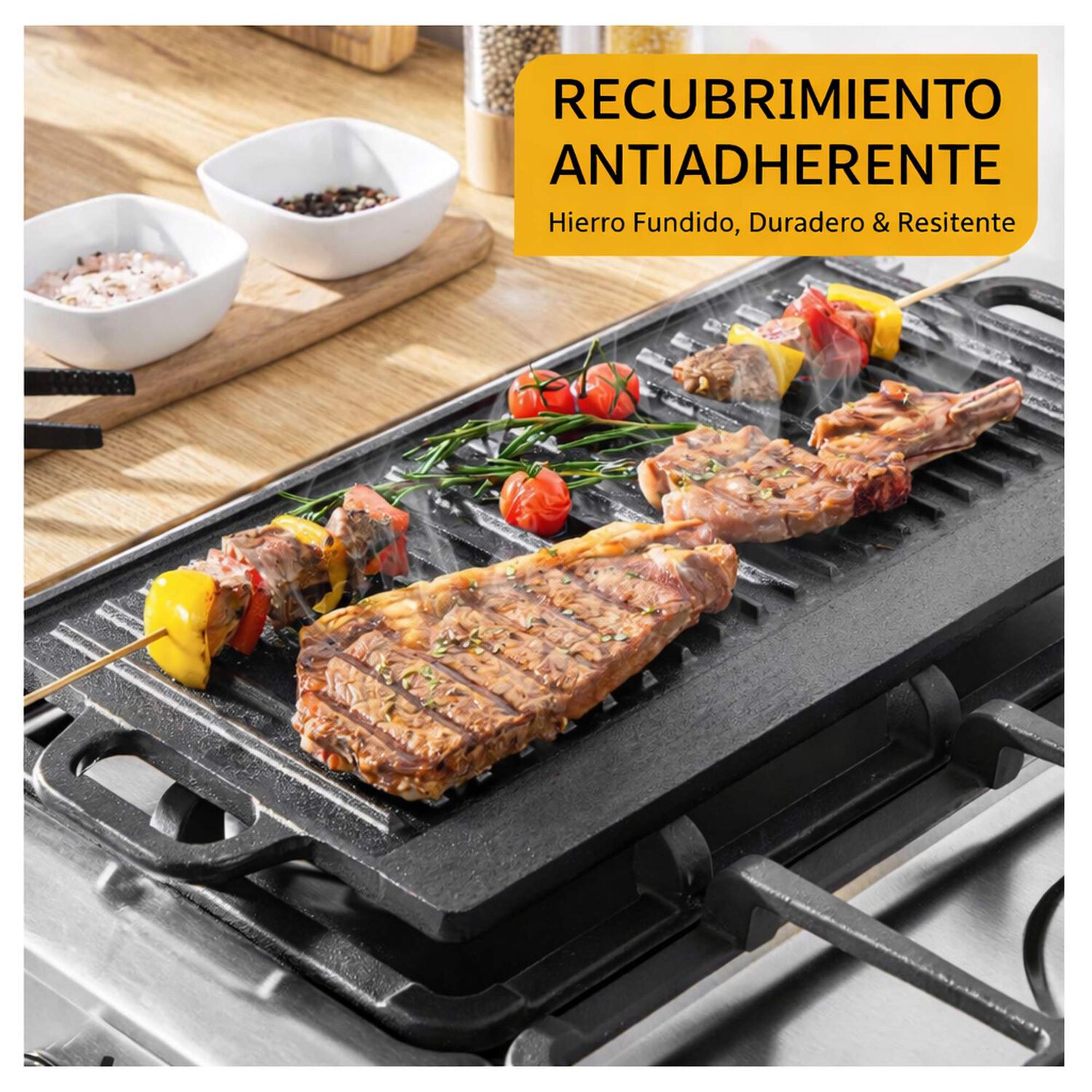 Plancha Parrilla Grill Reversible Hierro Fundido Cocina 45cm image number 3.0