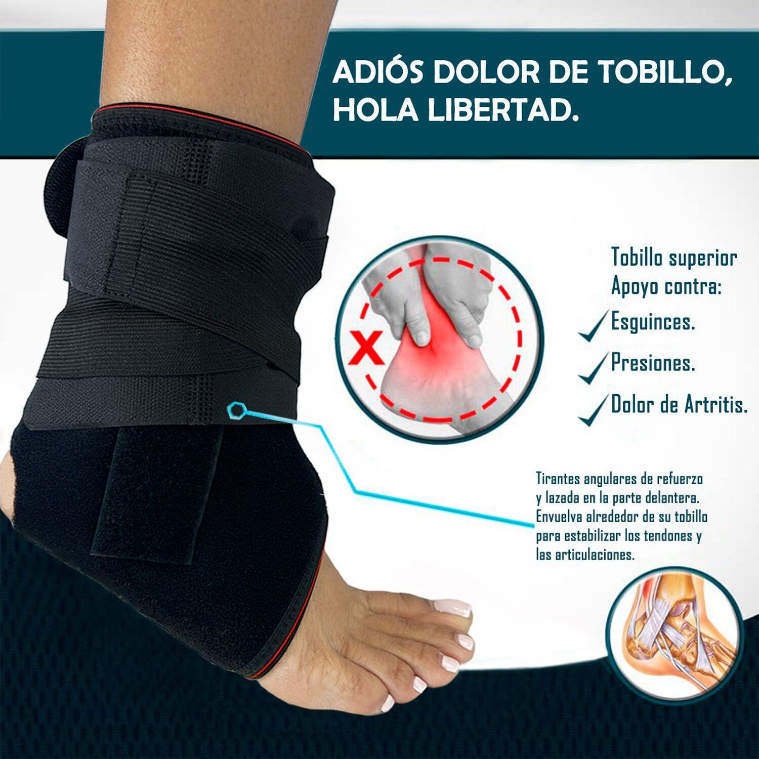 Tobillera Ortop&eacute;dica Con Barras Laterales Estabilizadora Oneder Xs/s image number 2.0