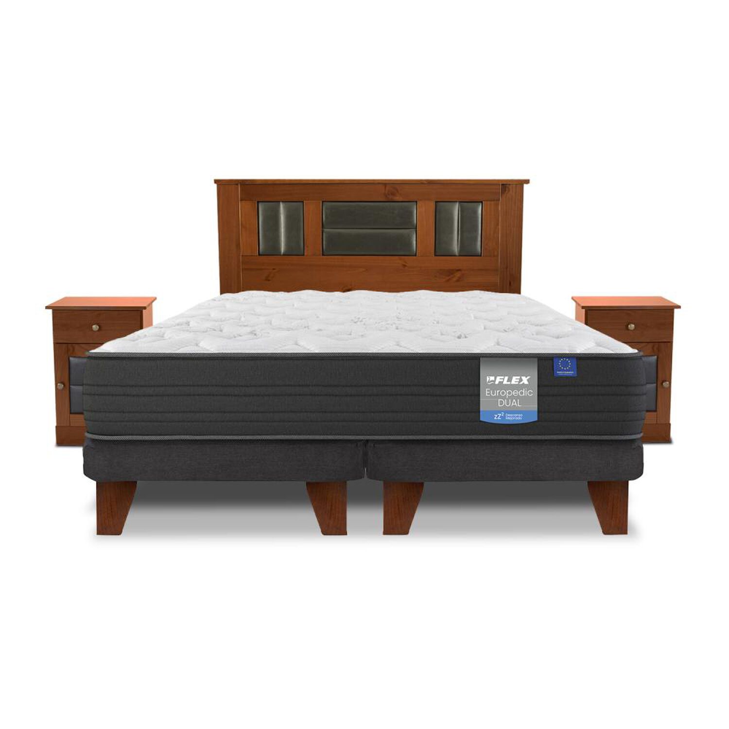 Cama Europea Flex Europedic Dual / 2 Plazas / Base Dividida + Set De Maderas image number 1.0