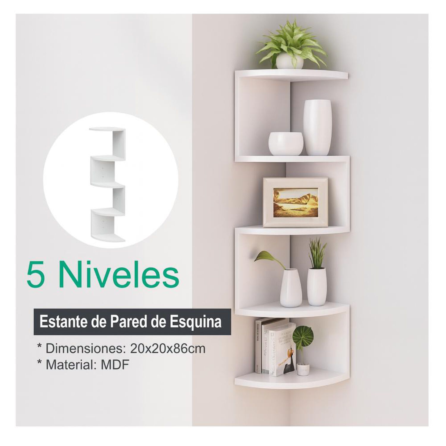 Repisa Esquinero Decorativa Minimalista 5niveles Pared Ba&ntilde;o image number 6.0