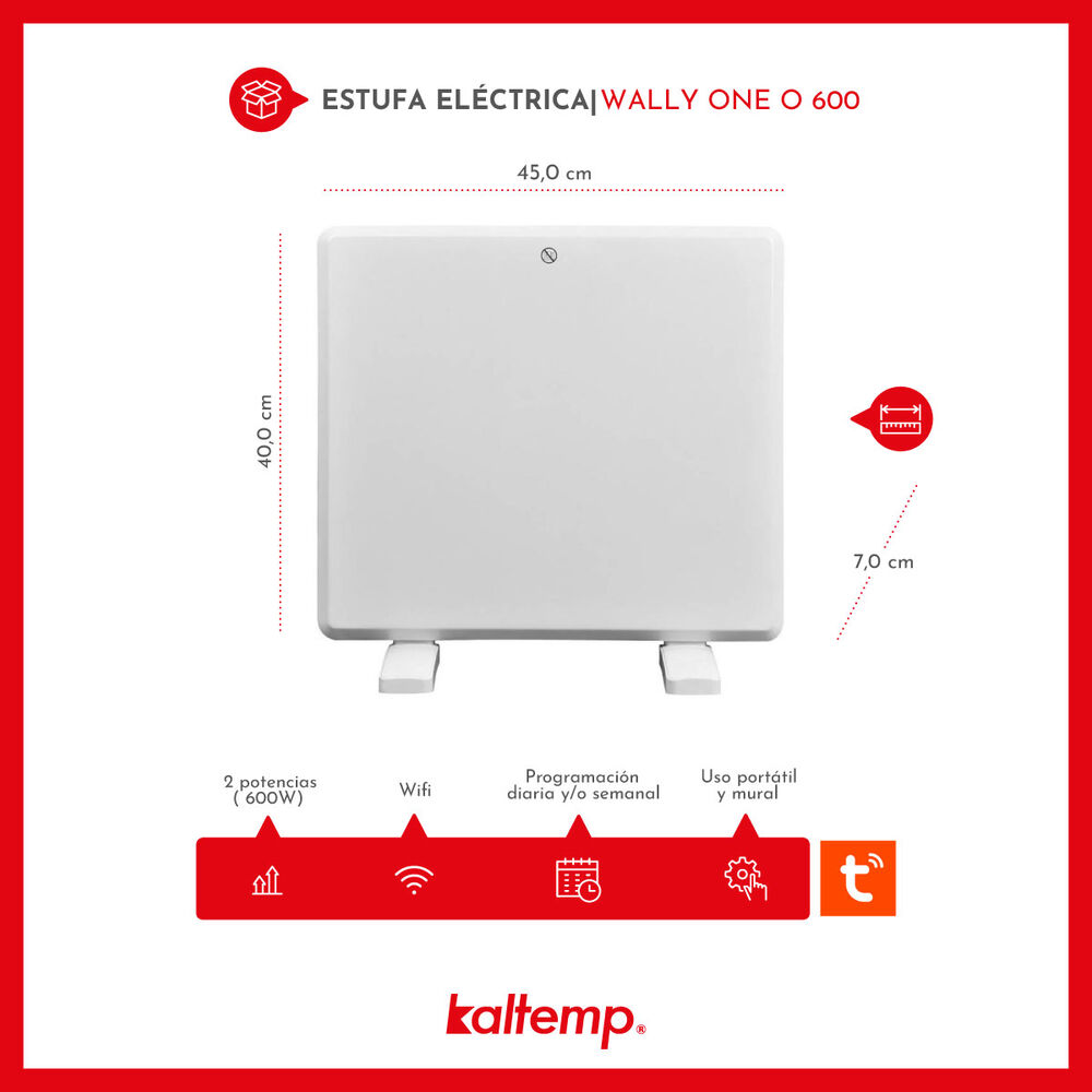 Estufa Calefactor El&eacute;ctrico Kaltemp Wally One O 600 Wifi image number 1.0