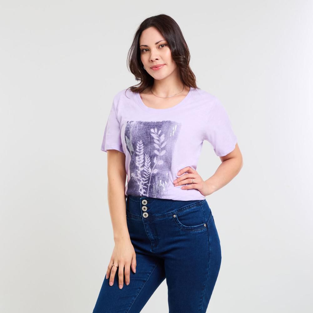 Polera Lisa Estampado Delantero Manga Corta Cuello Redondo Mujer Sexy Large image number 2.0