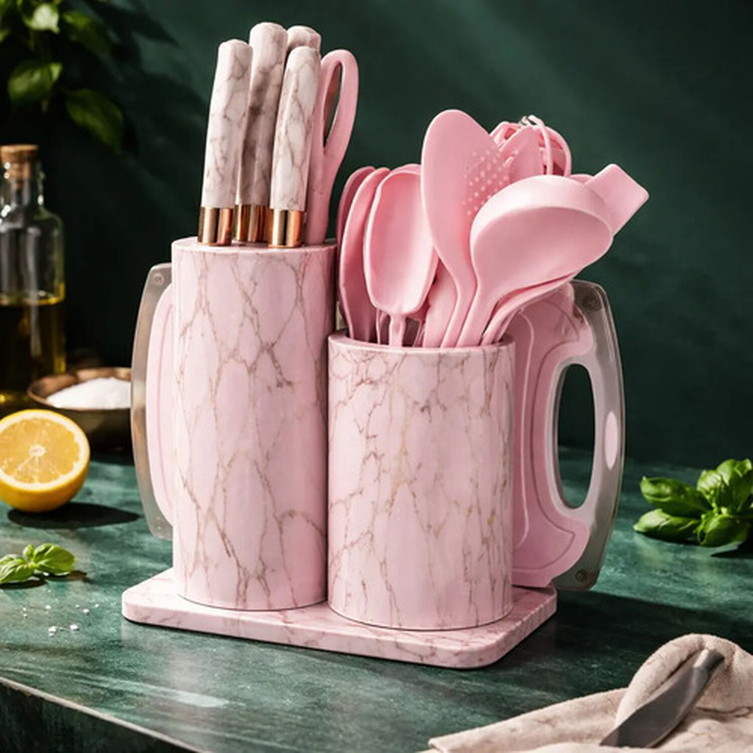 Set Utensilios De Cocina 25 Piezas Marmoleado Rosa Dorado image number 5.0