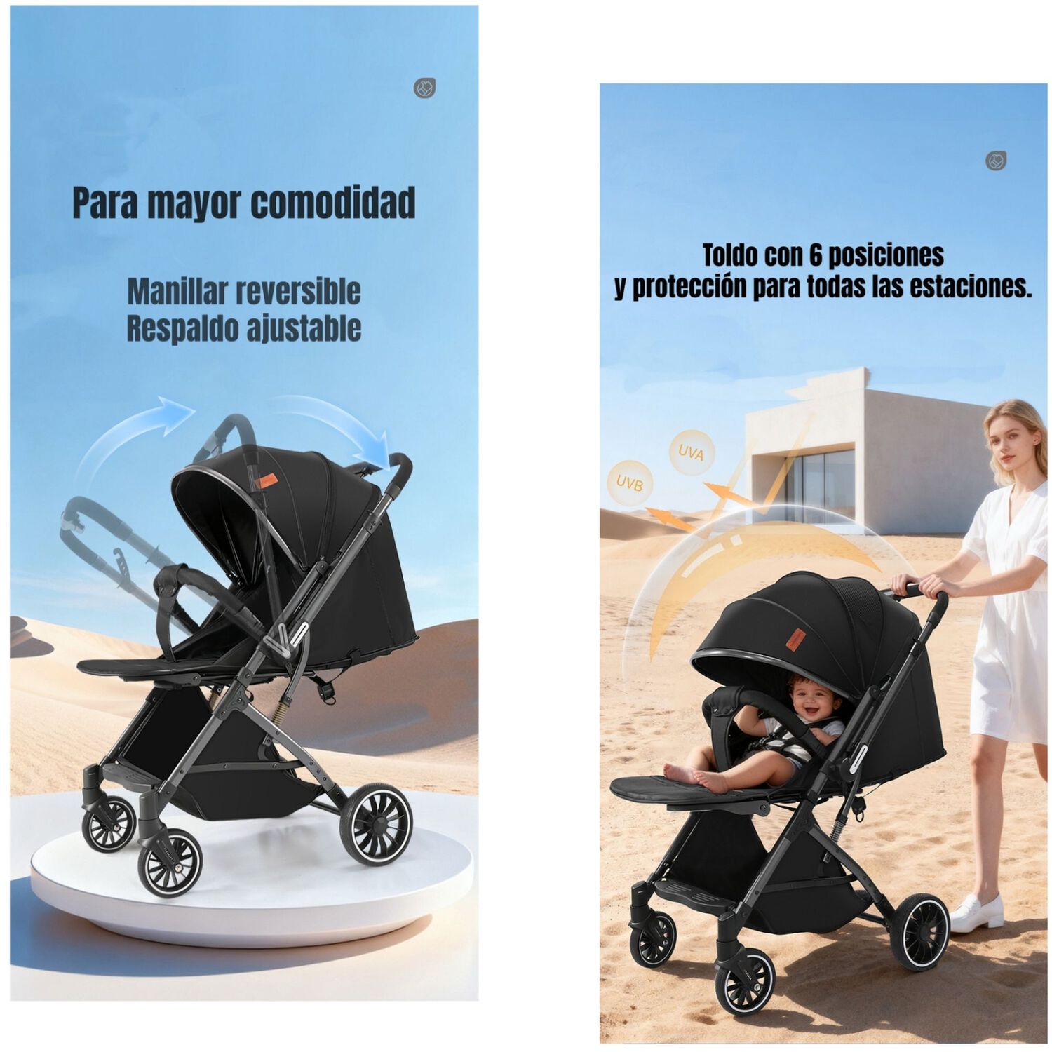 Coche Paseo Reversible Con Mosquitero Focus Negro Lubabycas image number 6.0