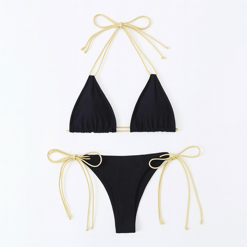 Traje Baño Corte Alto Tiras Doradas Triangulo Sexy image number 0.0