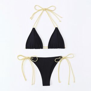 Traje Baño Corte Alto Tiras Doradas Triangulo Sexy Traje Baño Corte Alto Tiras Doradas Triangulo Sexy