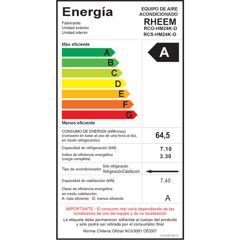 Aire Acondicionado Split On/off 24k Btu Tipo Cassette Rheem image number 2.0