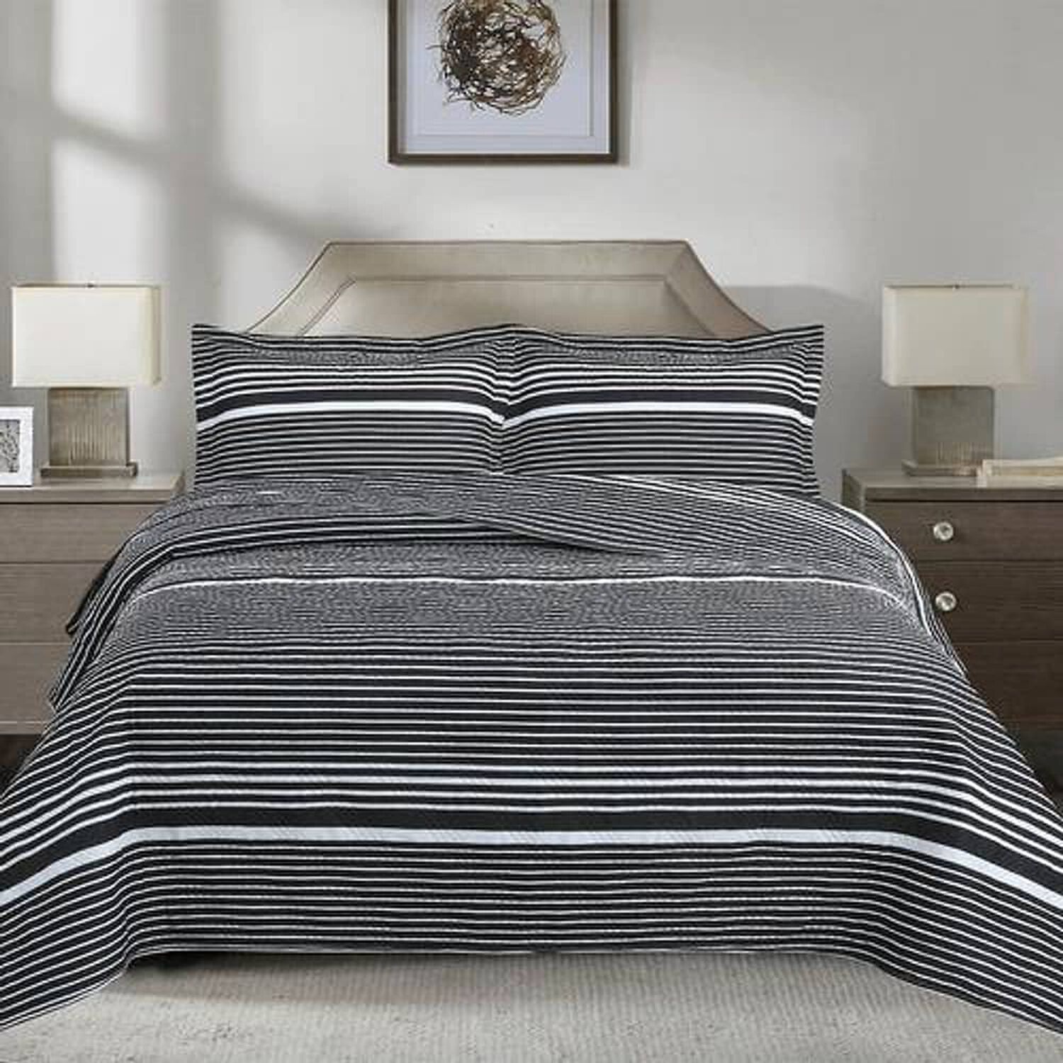 Quilt Andes Estampado Listado Negro 2 Plazas image number 0.0