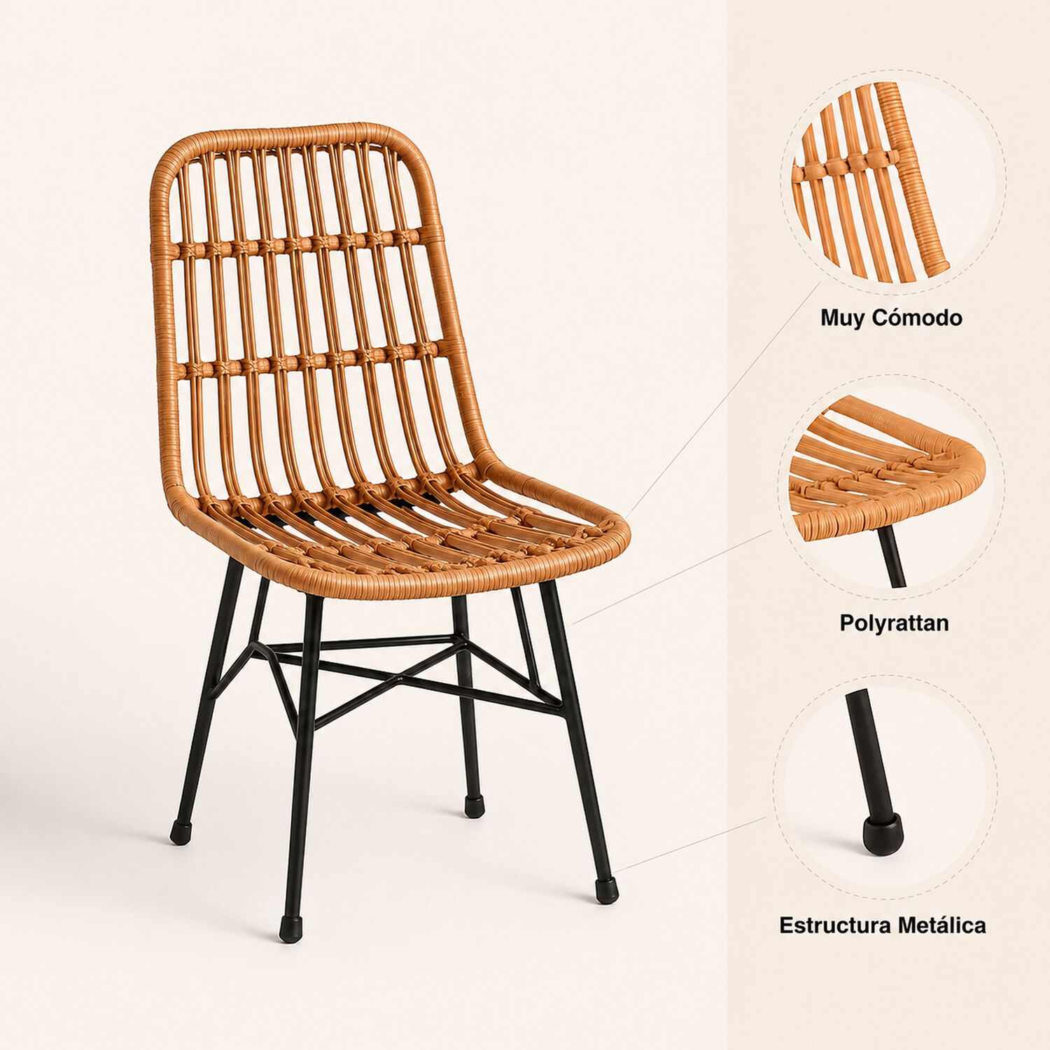 Silla De Comedor Terraza Rattan Grecia Color Madera image number 4.0