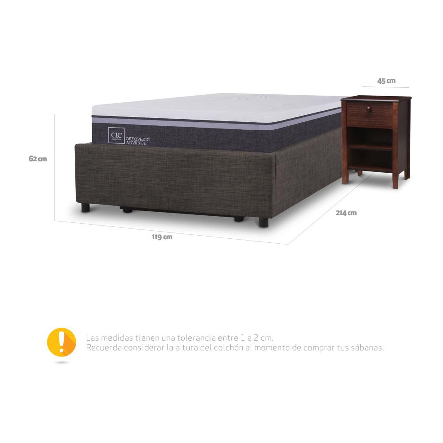 Cama Ba&uacute;l Cic Ortopedic Advance / 1.5 Plazas / Base Normal + Velador image number 5.0