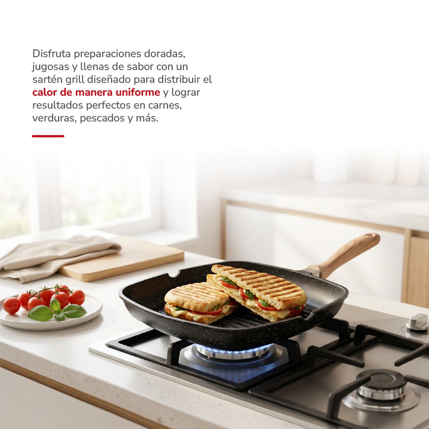 Sart&eacute;n Grill Thomas Thms28nm 28 Cm Cuadrado Aluminio Fundido Plancha Parrilla Asador Antiadherente Cer&aacute;mico Marmoleado Apto Inducci&oacute;n Mango Color Made image number 3.0