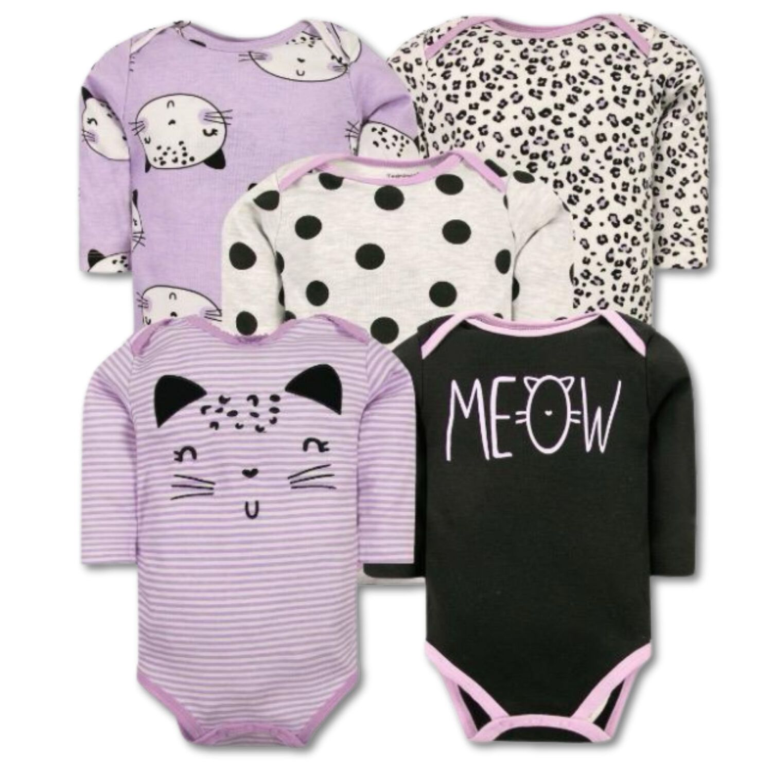 Pack 5 Bodys Ni&ntilde;a Manga Larga Tedmimak 100% Algod&oacute;n Happy Cat image number 0.0
