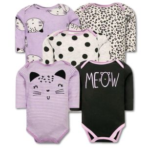 Pack 5 Bodys Ni&ntilde;a Manga Larga Tedmimak 100% Algod&oacute;n Happy Cat