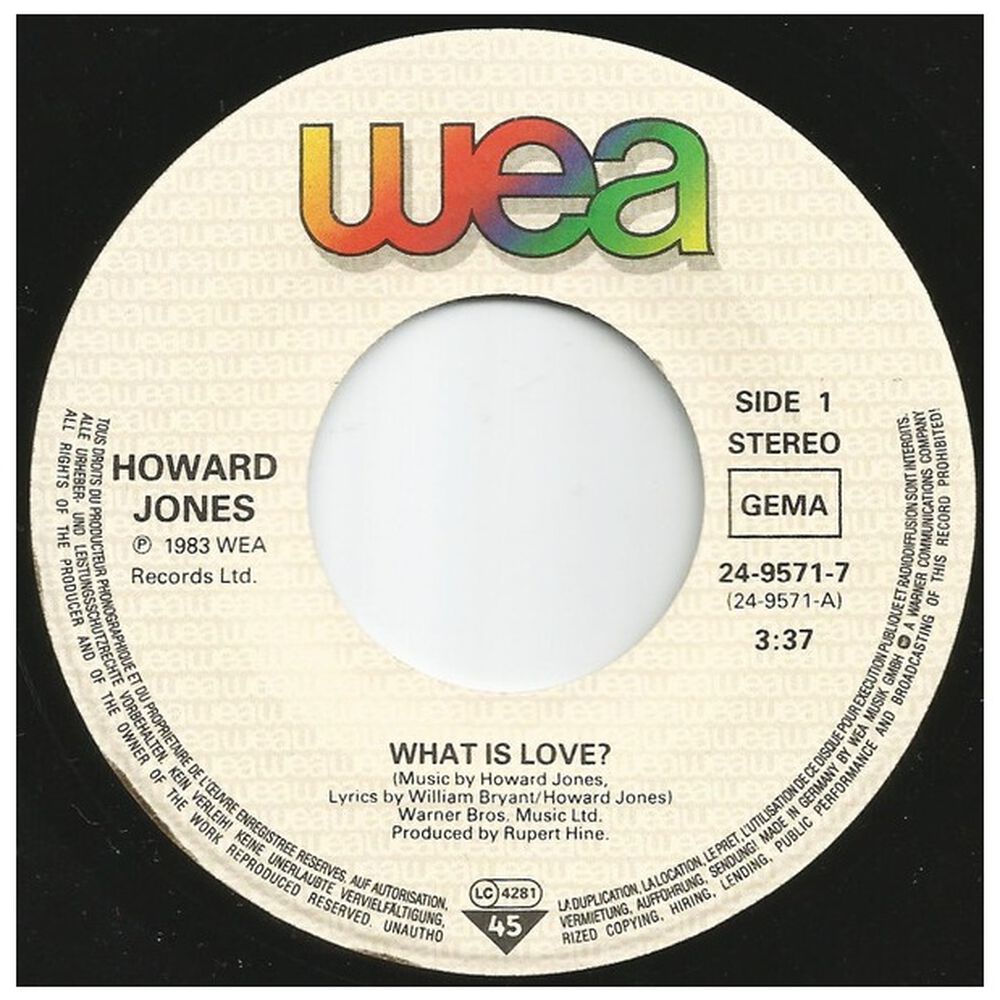 Howard Jones - What Is Love | 7'' Single Vinilo Usado image number 2.0