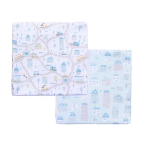 Set 2 Mantita Franela Celeste Ciudad Ni&ntilde;o