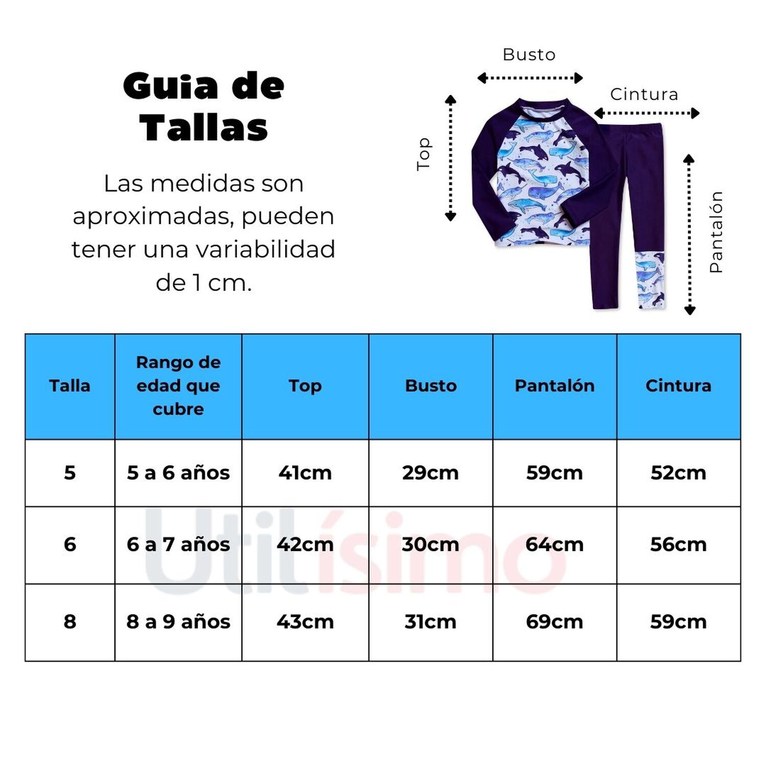 Traje De Ba&ntilde;o Manga Larga Ni&ntilde;o Azul Ballena 5 A 9 A&ntilde;os image number 2.0