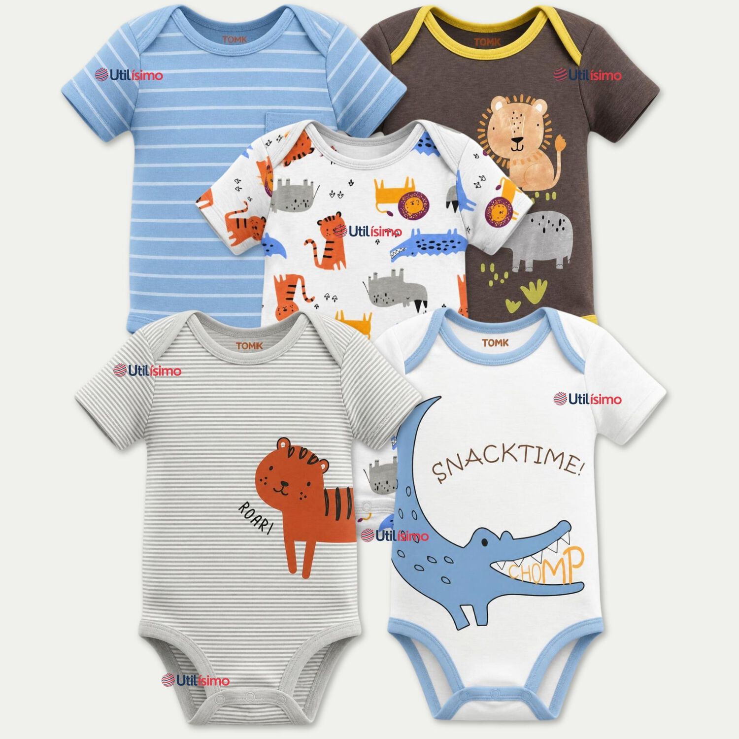 Pack 5 Bodys Manga Corta 100% Algod&oacute;n Tedmimak Ni&ntilde;o Jungle Crew image number 0.0