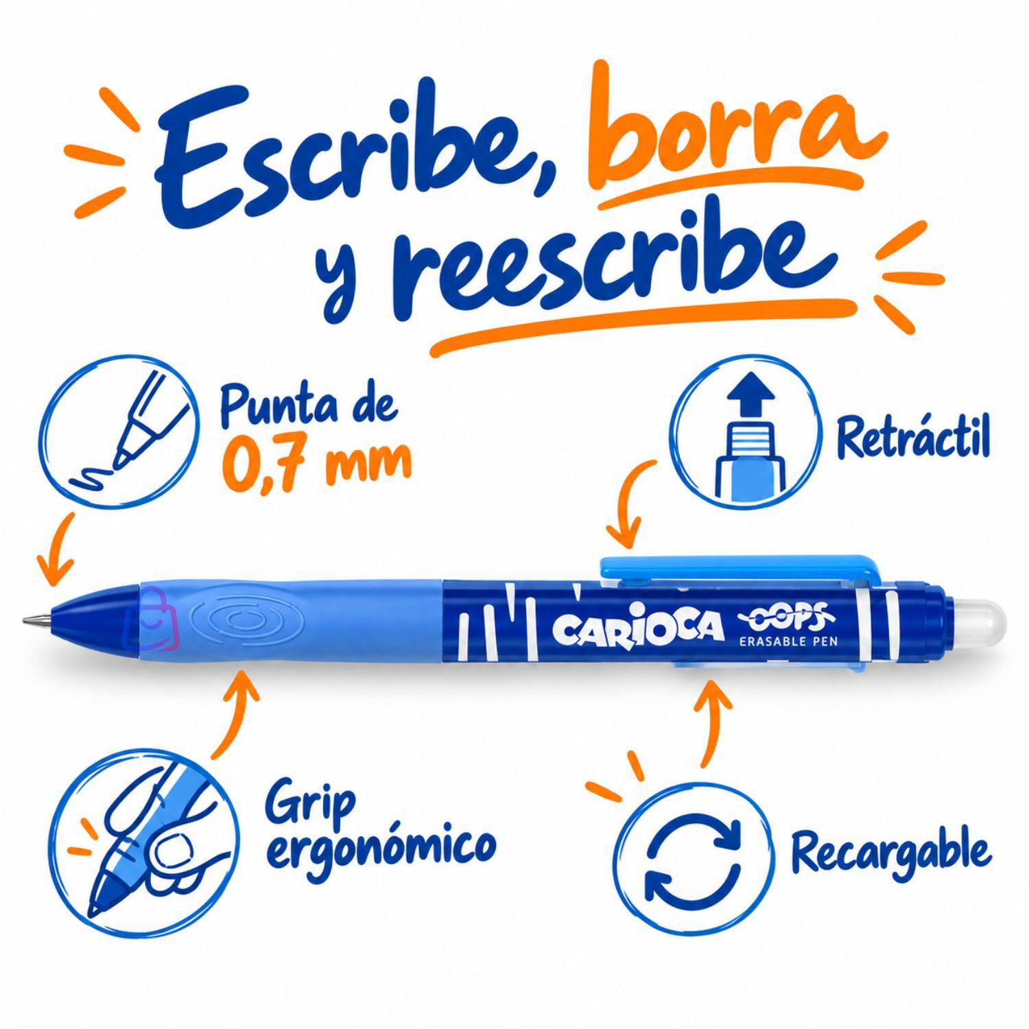 Bol&iacute;grafo Borrable Carioca Oops Azul Retr&aacute;ctil - Ps image number 1.0