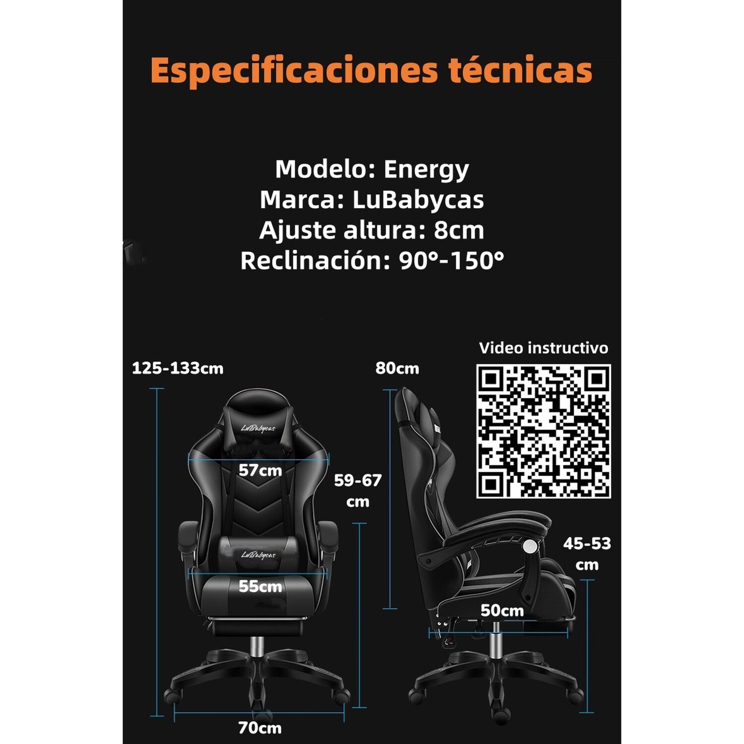 Silla Gamer Reclinable Y Reposa Pies Energy Rosada Lubabycas image number 7.0