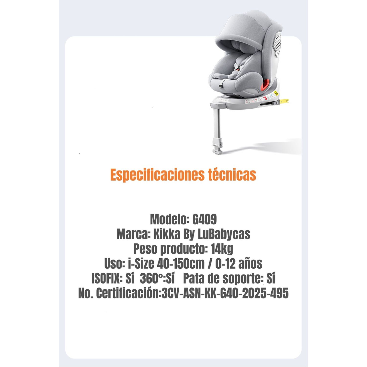 Silla De Auto Convertible 360&deg; Isofix Y Pata Apoyo Lubabycas image number 7.0