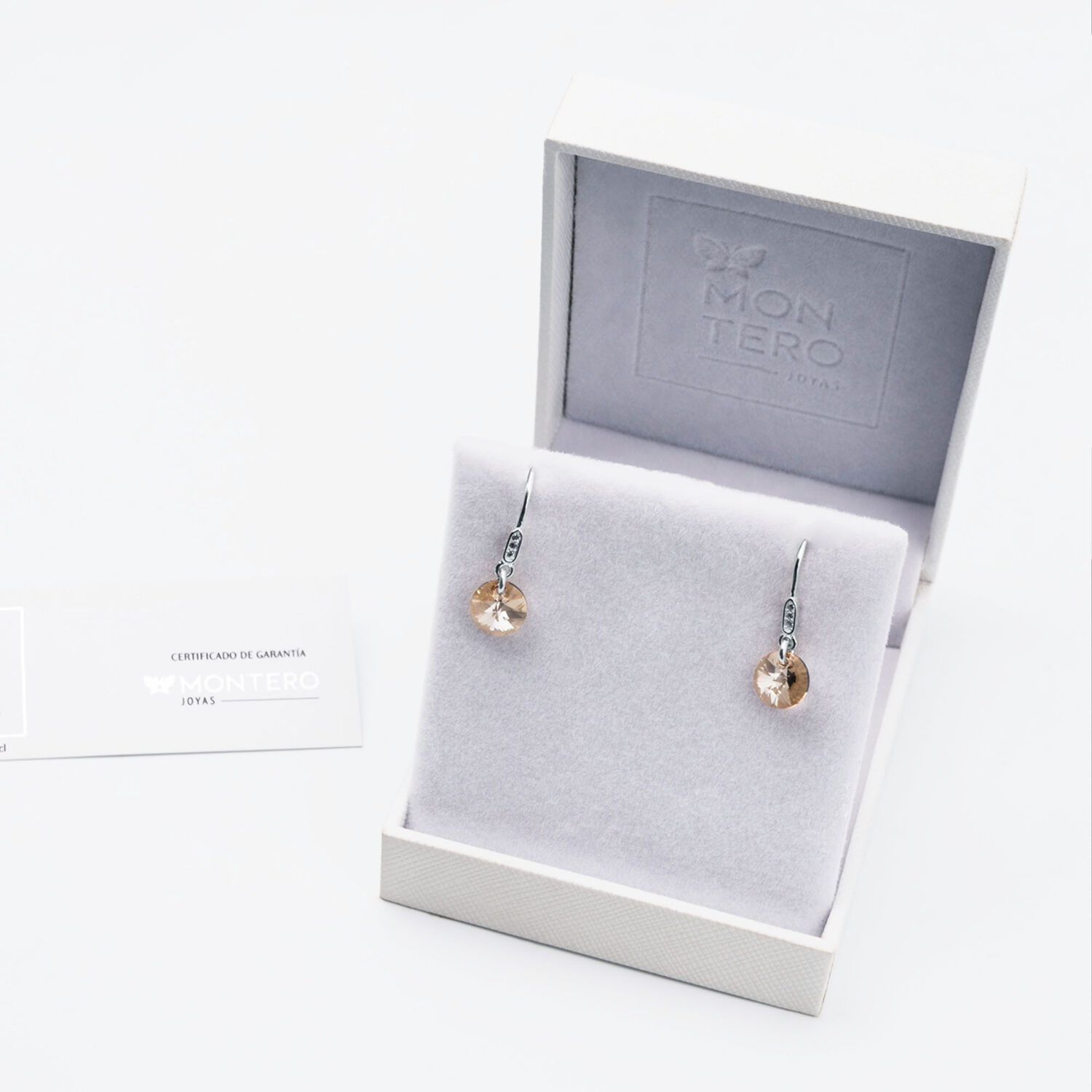 Aros Punto De Luz Circon Plata 925 Y Cristal Genuino Golden Shadow image number 2.0