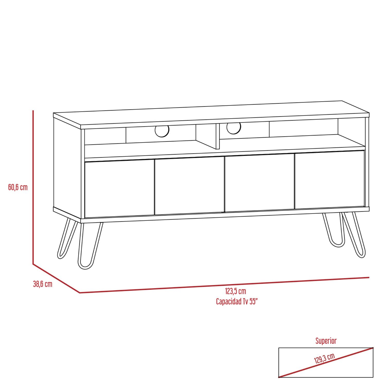 Rack Tv 55" Con 2 Repisas Y 4 Puertas Fm-006c Caf&eacute; Claro Y Plomo image number 9.0