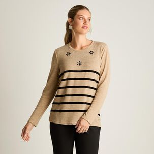 Sweater Manga Larga Con Strass Cuello Redondo Mujer Lorenzo Di Pontti
