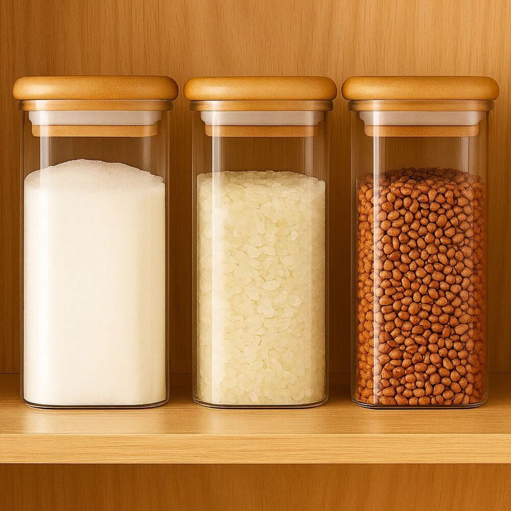 Set 3 Frasco Hermetico 600ml Vidrio Cuadrado 12cm Bamb&uacute; image number 2.0