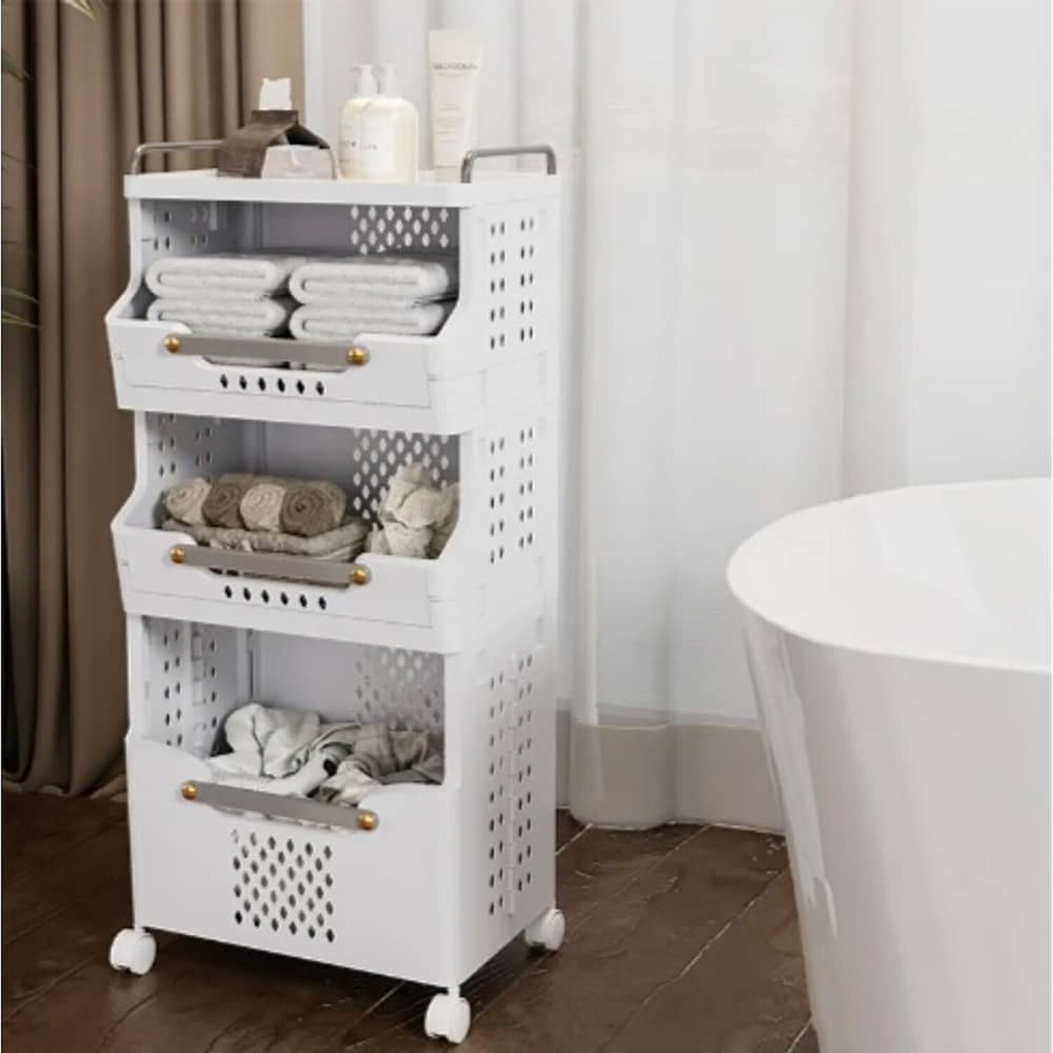 Cesta De Ropa Con Ruedas Cajas Organizador Para Ba&ntilde;o image number 2.0