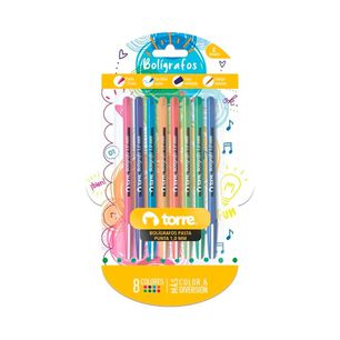 Set 8 Bol&iacute;grafos 1.0mm Color Fun Bl&iacute;ster Torre