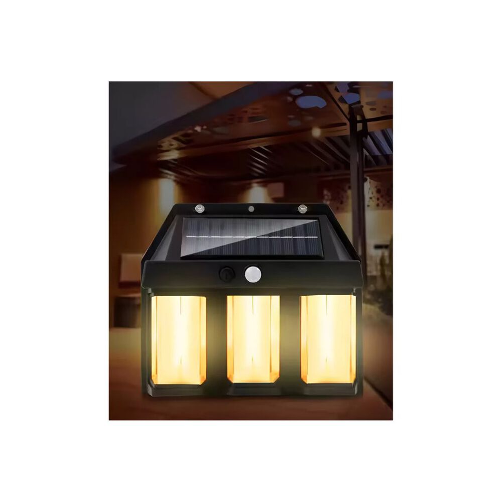 Lampara Aplique Solar Led Farol Pared Para Exterior Negro 3 Focos image number 1.0
