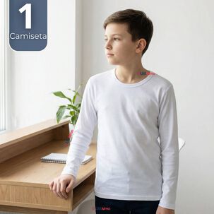 Camiseta Algod&oacute;n Manga Larga Polera Primera Capa Blanco Ni&ntilde;o