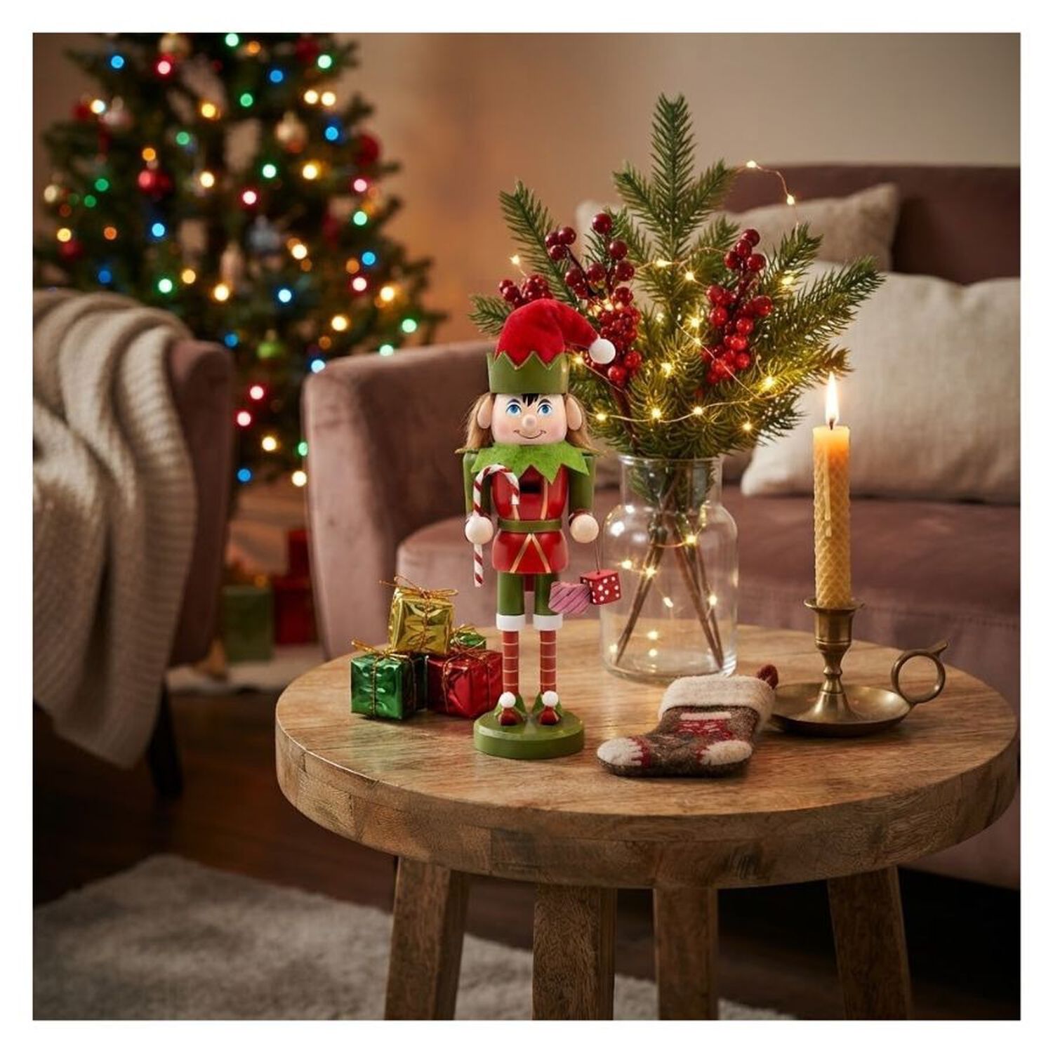 Cascanueces Navide&ntilde;o De Madera Dise&ntilde;o Duende Elfo 25cm image number 3.0