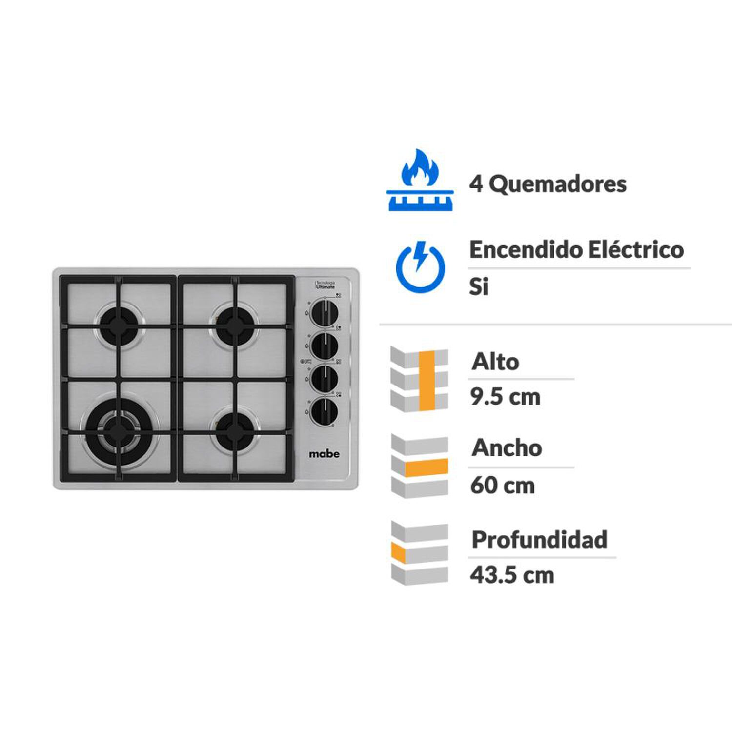 Encimera A Gas Mabe CMG6044LD-1CL / 4 Quemadores image number 1.0