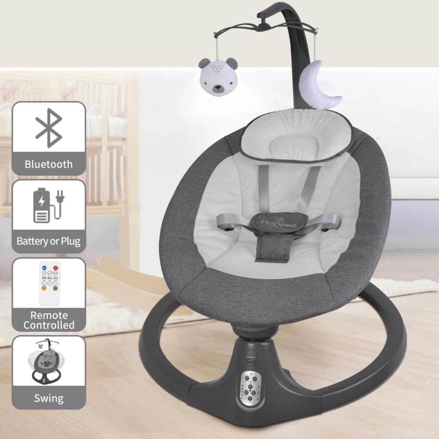 Silla Nido Bebesit Baby Swing Gris image number 7.0