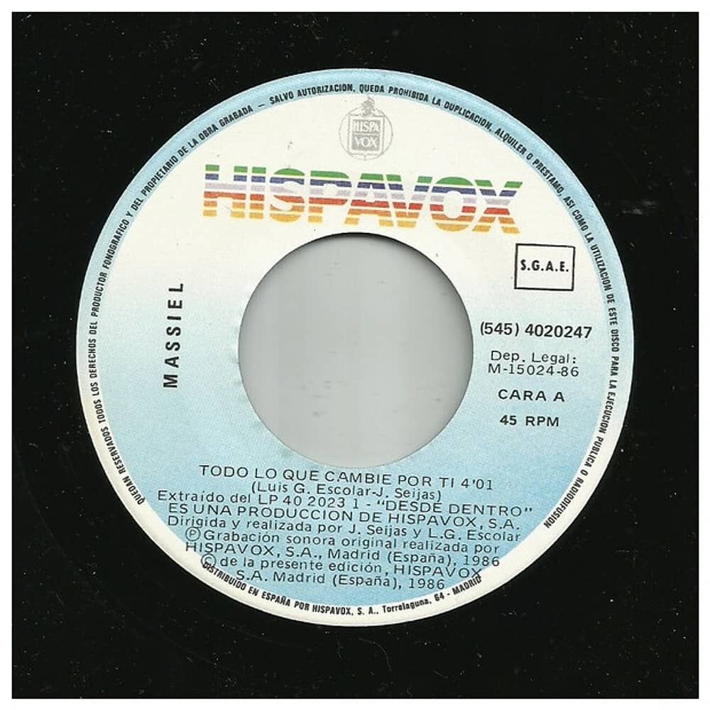 Massiel - Todo Lo Que Cambie Por Ti | 7" Single Vinilo Usado image number 2.0