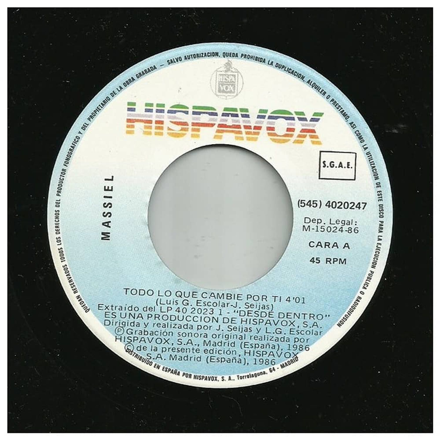 Massiel - Todo Lo Que Cambie Por Ti | 7" Single Vinilo Usado image number 2.0