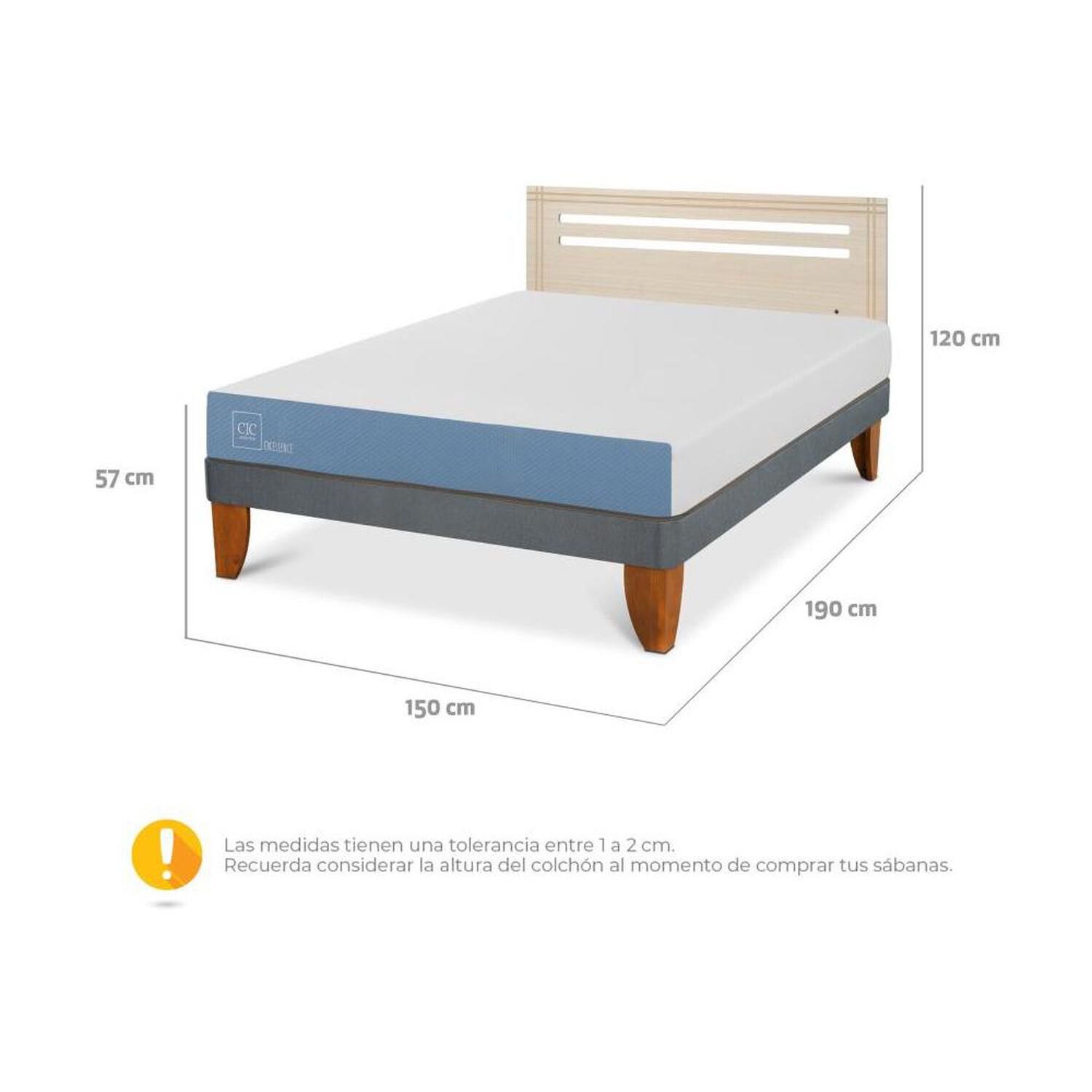 Cama Europea Cic Excellence / 2 Plazas / Base Normal + Respaldo image number 4.0