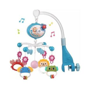 Juguete Movil Sonajero Infantil Con Luz Y Sonido Animales Azul