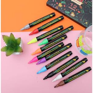 Marcadores Plum&oacute;n L&aacute;pices Tiza L&iacute;quida 12 Colores Premium