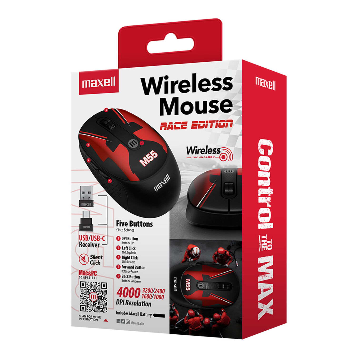Mouse Inal&aacute;mbrico Maxell Dise&ntilde;o Race 4000dpi Usb/usb-c M55 image number 3.0
